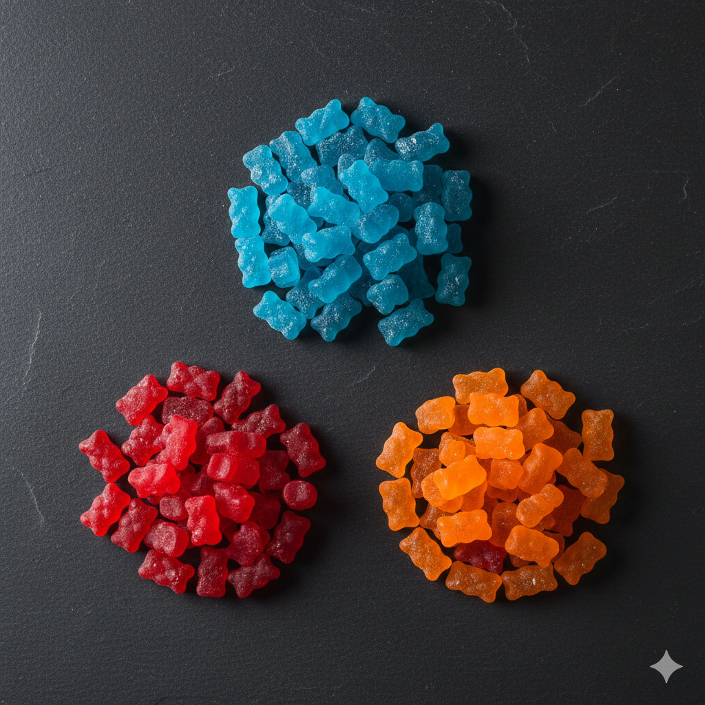 Comparatif gummies THC myrtille fraise orange 10mg SmokeBoxShop