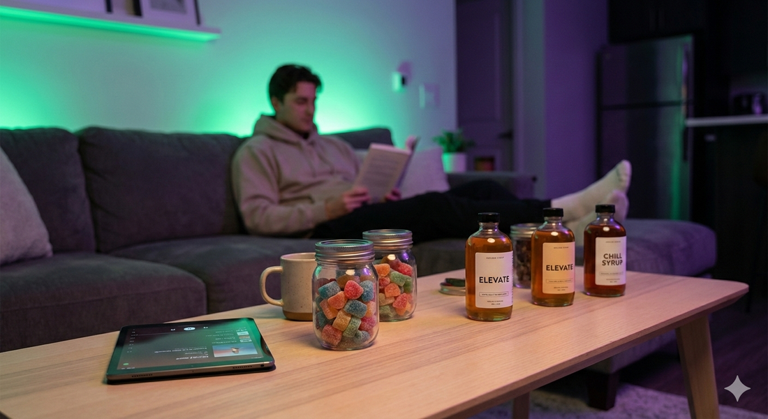 Edibles THC modernes : gummies et sirops infusés pour une consommation 420 propre, sans combustion.