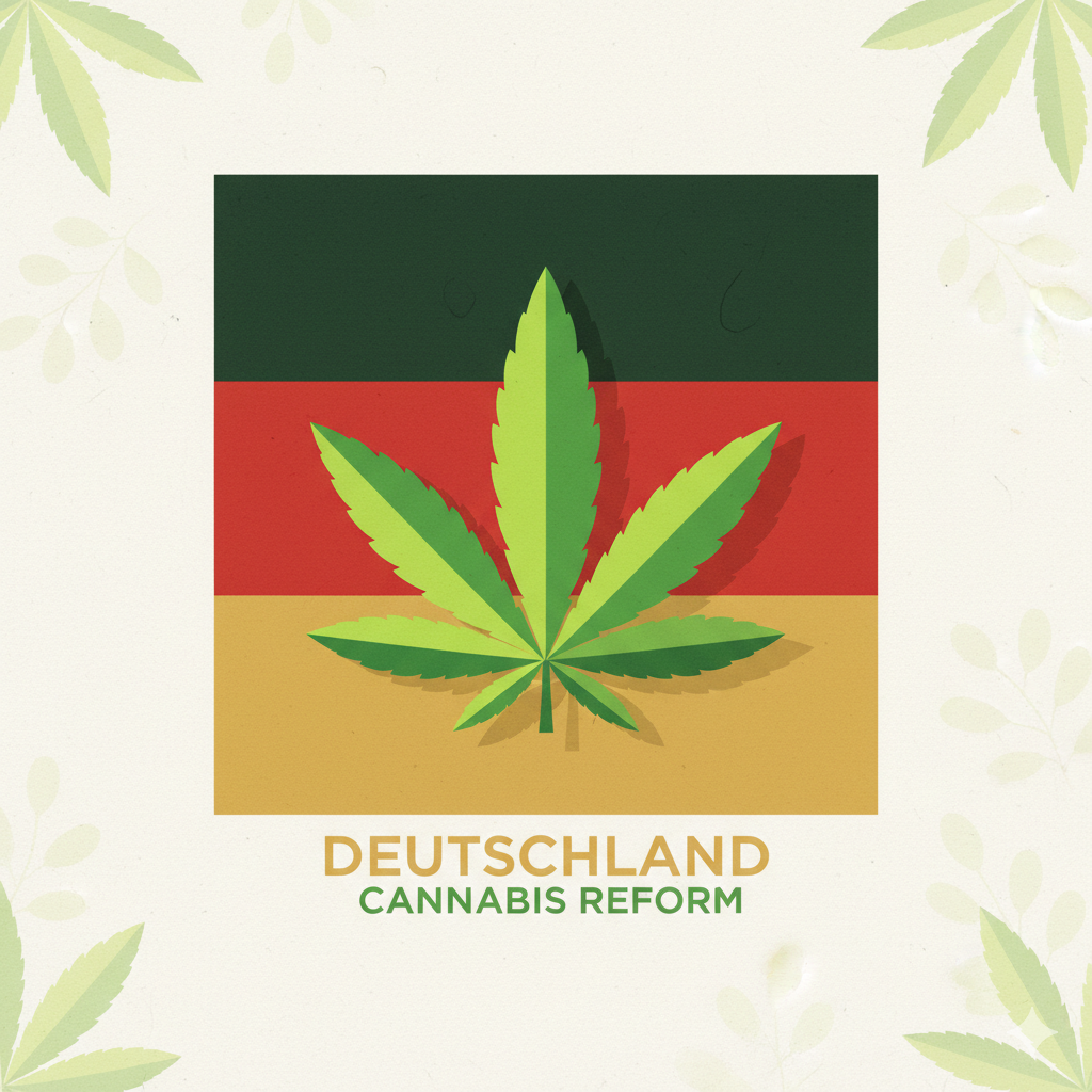 Légalisation du cannabis en Allemagne 2025 – feuille de cannabis sur fond du drapeau allemand
