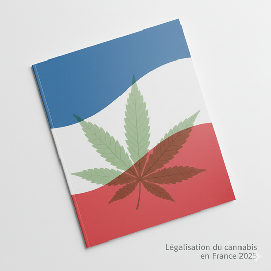 Légalisation du cannabis en France 2025 – feuille de cannabis et drapeau français