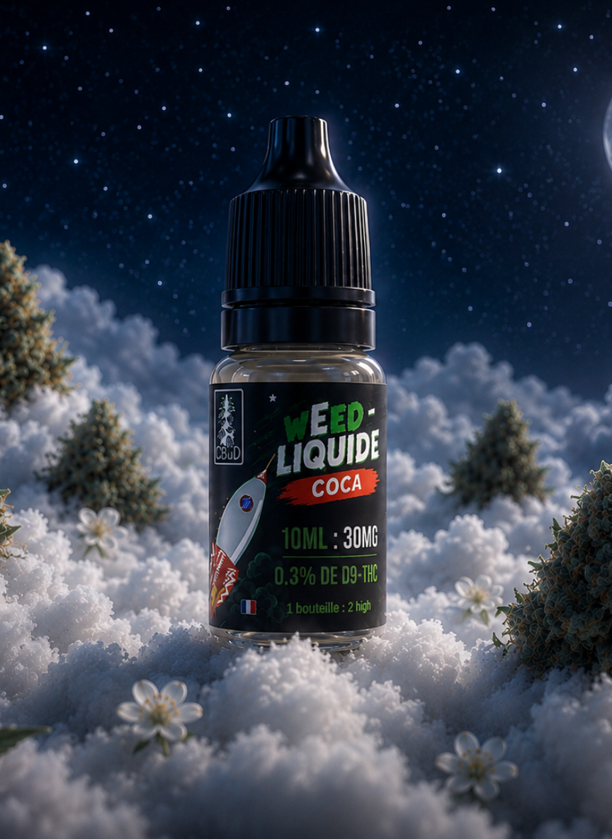E-liquide Cola CBuD 30 mg 10 ml dans un décor nocturne SmokeBoxShop