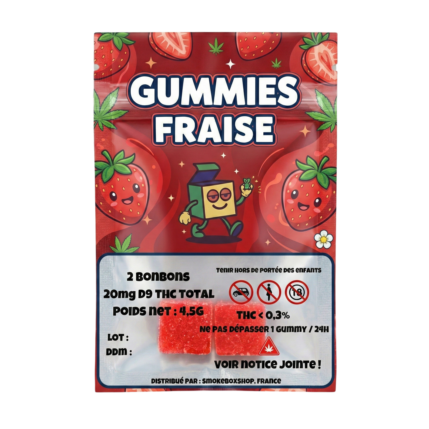 Échantillon 2 gummies Fraise Delta-9 THC 10mg SmokeBox Shop