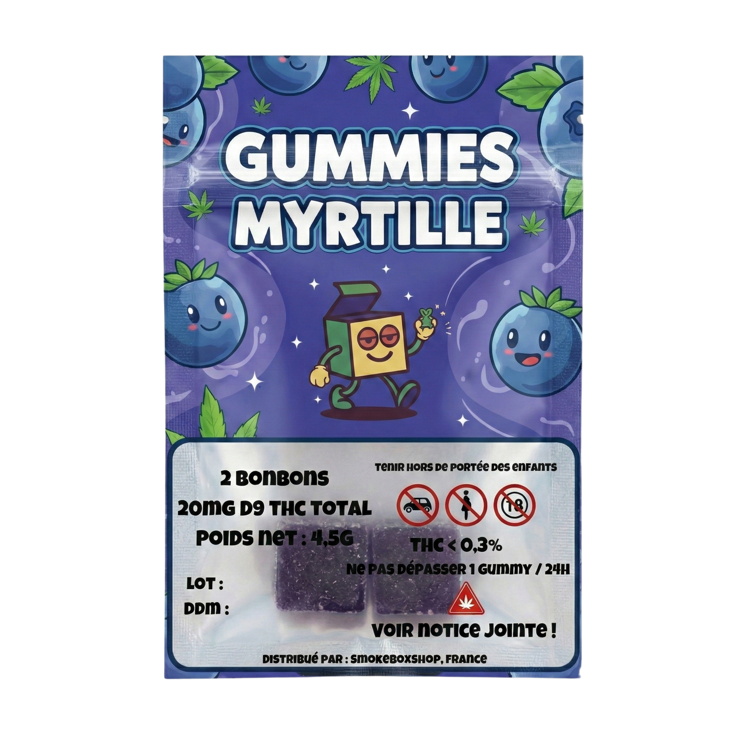 Échantillon 2 gummies Myrtille Delta-9 THC 10mg SmokeBox Shop