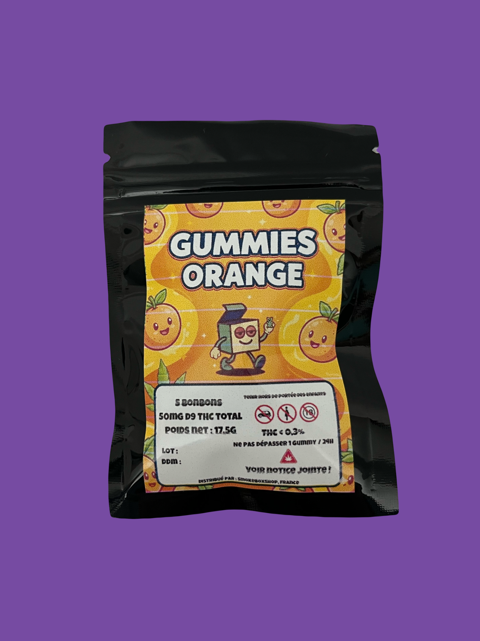 Étiquette Arrière - Déclaration Nutritionnelle Gummies D9 THC 10mg Orange (Légal)