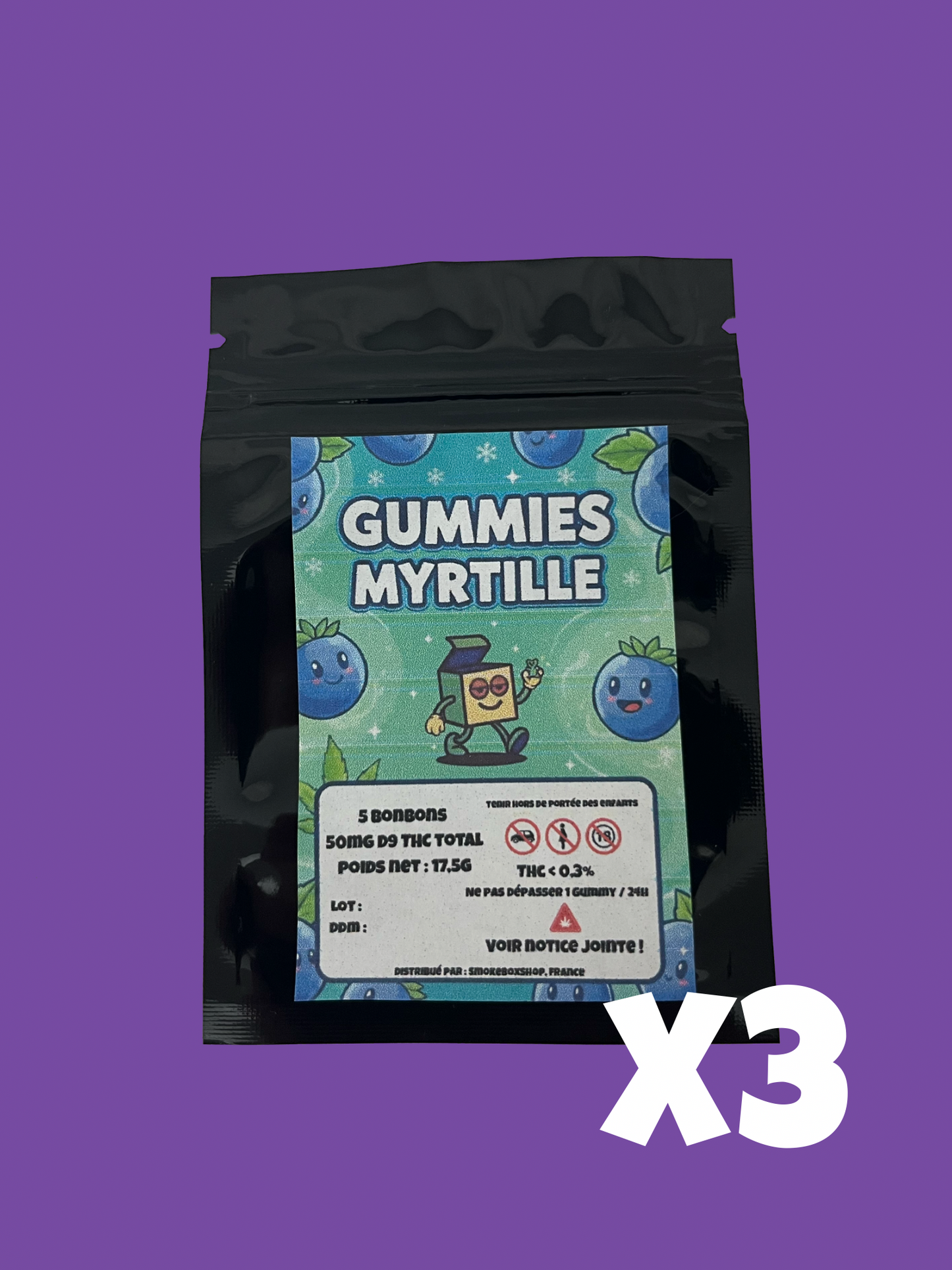 Trois Sachets Arrière - Déclaration Légal Gummies D9 THC - Bundle X3