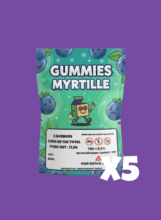 Lot Max x5 - Meilleurs Gummies D9 THC 10mg Myrtille - Économie