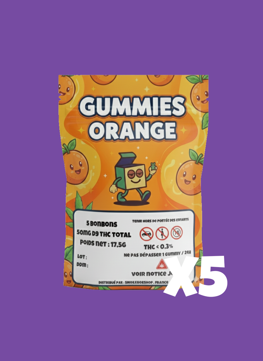 Lot Max x5 - Meilleurs Gummies D9 THC 10mg Orange - Économie
